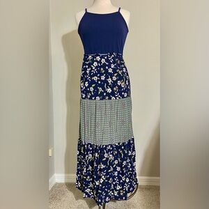 Xhilaration Dark Blue Prairie Florals Maxi Dress XL Runs Small SEE ALL 6 8